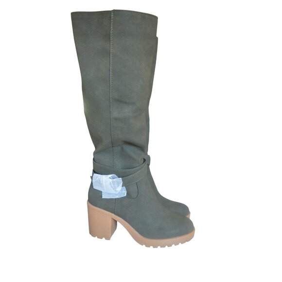 NWOT Wonderly Ash Boots Moss Green Knee High Womens Size 8 Boho Fall Chunky Heel - Picture 2 of 9